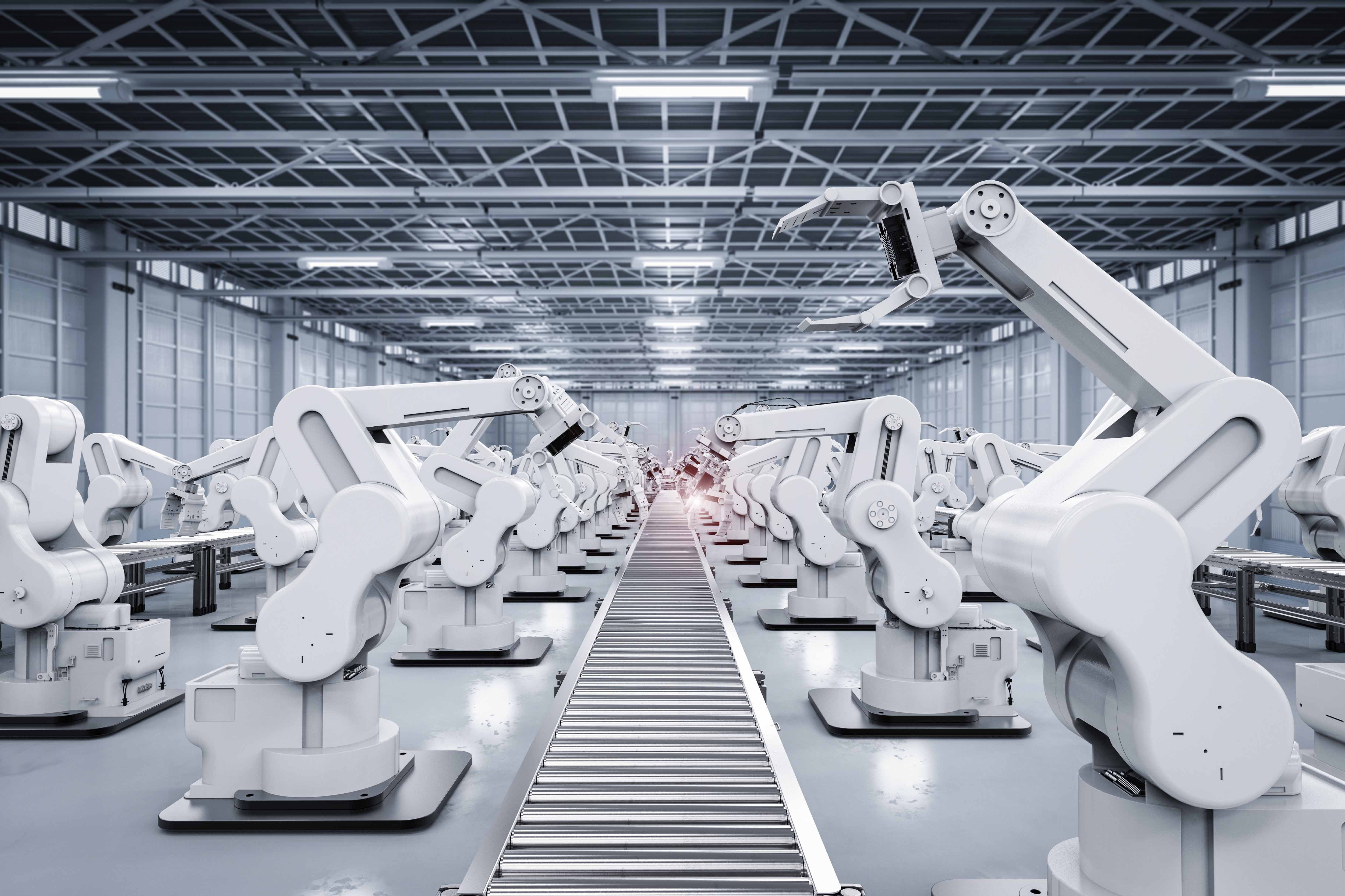 Производство без человека. Завод будущего. Автоматизированный цех. Промышленные роботы. Робот конвейер.