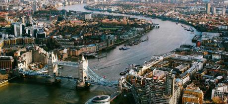 View of the River Thames flowing through London. 